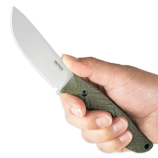 SRM Knives Fossa 605T-MP Jagdmesser Skinner 14C28N Stahl green Micarta Griff PVC-Scheide