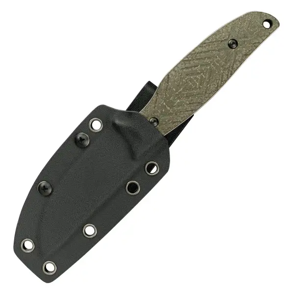 SRM Knives Fossa 605T-MP Jagdmesser Skinner 14C28N Stahl green Micarta Griff PVC-Scheide