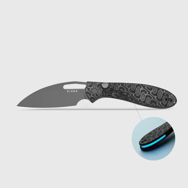 Kizer Masu Button Linerlock Taschenmesser 14C28N Stahl Vortex Micarta