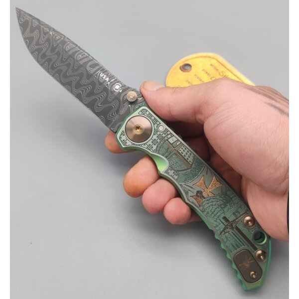 Spartan Blades SF5 Custom Damast Chad Nichols Harsey Folder - Templar Green