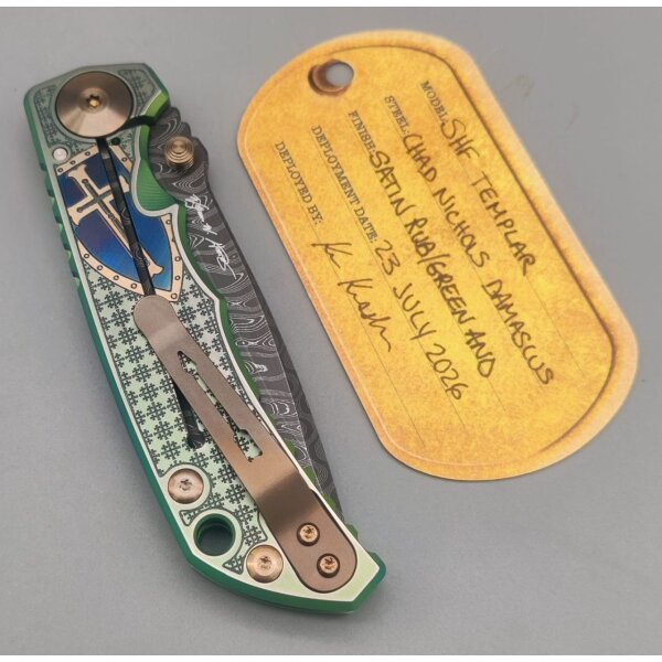 Spartan Blades SF5 Custom Damast Chad Nichols Harsey Folder - Templar Green