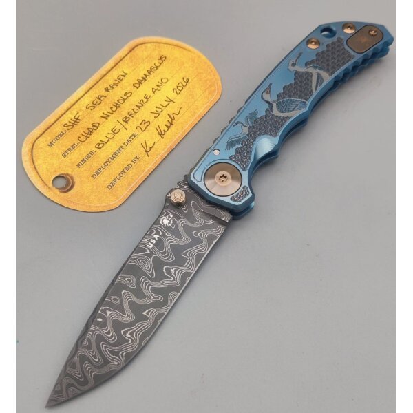 Spartan Blades SF5 Custom Damast Chad Nichols Harsey Folder - Sea Raven Blue