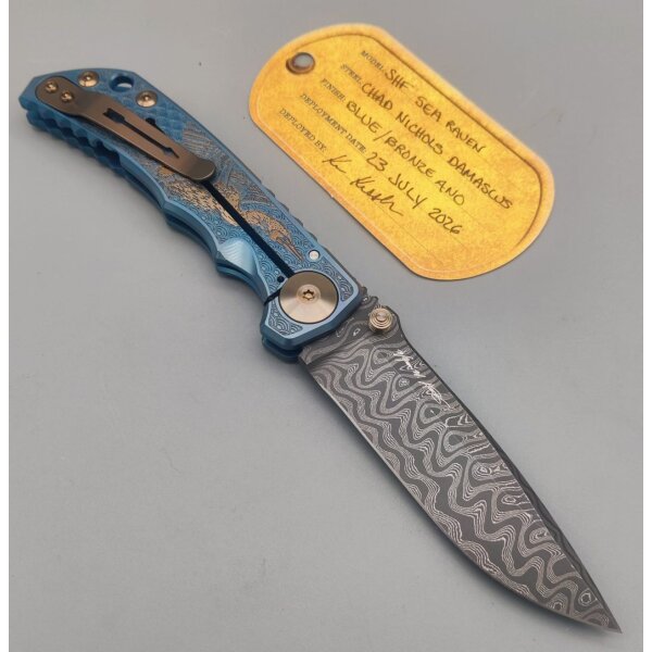 Spartan Blades SF5 Custom Damast Chad Nichols Harsey Folder - Sea Raven Blue