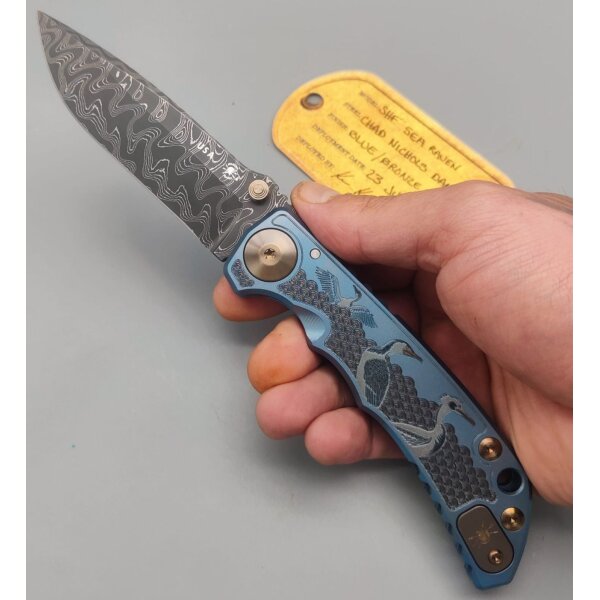 Spartan Blades SF5 Custom Damast Chad Nichols Harsey Folder - Sea Raven Blue
