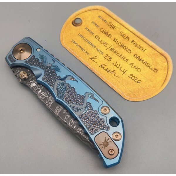 Spartan Blades SF5 Custom Damast Chad Nichols Harsey Folder - Sea Raven Blue