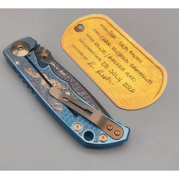 Spartan Blades SF5 Custom Damast Chad Nichols Harsey Folder - Sea Raven Blue