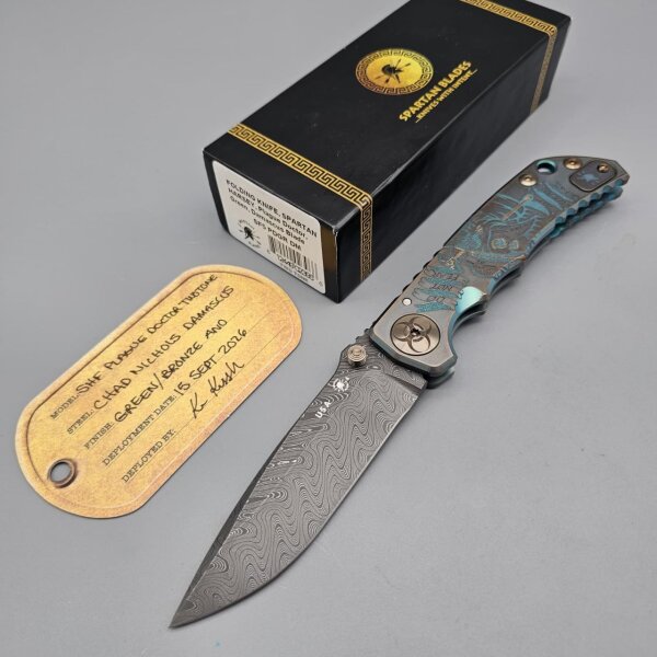 Spartan Blades SF5 Custom Damast Chad Nichols Harsey Folder - PLAGUE DOCTOR Two Tone