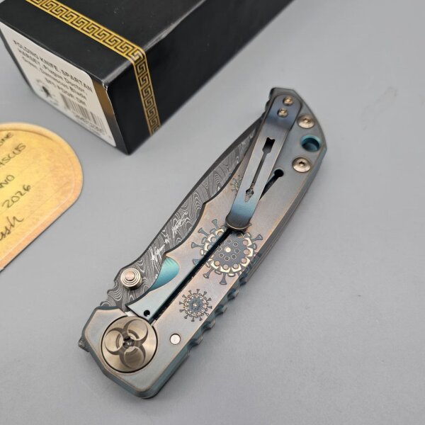 Spartan Blades SF5 Custom Damast Chad Nichols Harsey Folder - PLAGUE DOCTOR Two Tone