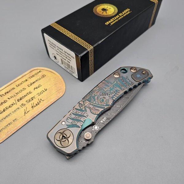 Spartan Blades SF5 Custom Damast Chad Nichols Harsey Folder - PLAGUE DOCTOR Two Tone