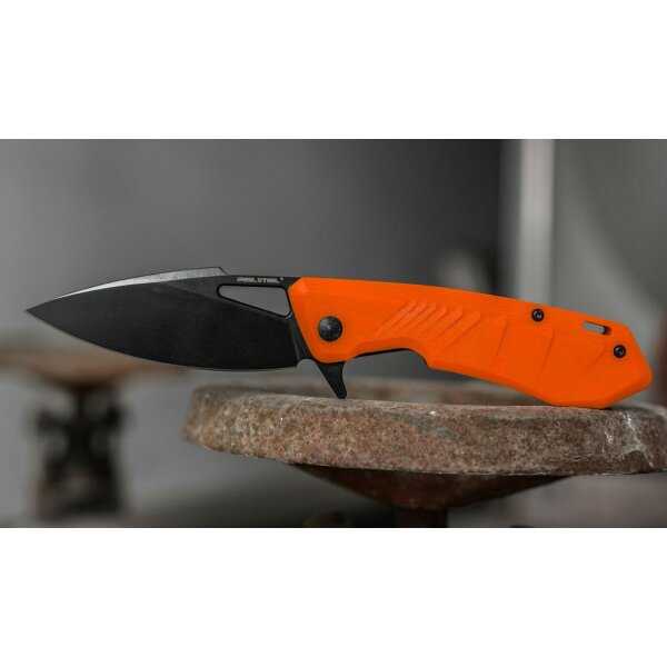 Real Steel Pelican Black / Orange Framelock Messer Taschenmesser D2 Stahl G10 Griff Schwarz