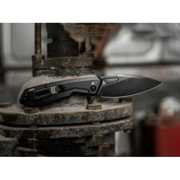 Real Steel Pelican Black / Orange Framelock Messer Taschenmesser D2 Stahl G10 Griff Schwarz