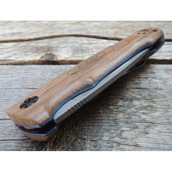 Walther Messer BWK 2 Blue Wood Knife Zweihandfolder 440C Stahl Walnussholz Etui