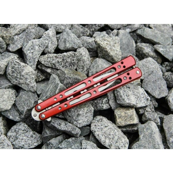 Haller Butterfly Trainer STUMPF Balisong Übungsmesser Vollmetall rot