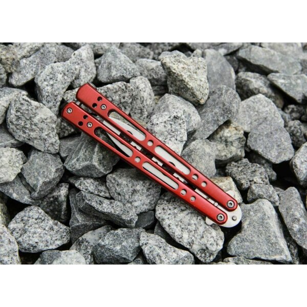 Haller Butterfly Trainer STUMPF Balisong Übungsmesser Vollmetall rot