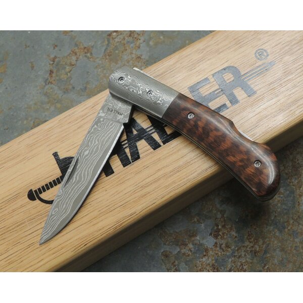 Haller Damast Taschenmesser Damastmesser 71 Lagen Schlangenholz-Griff Lockback