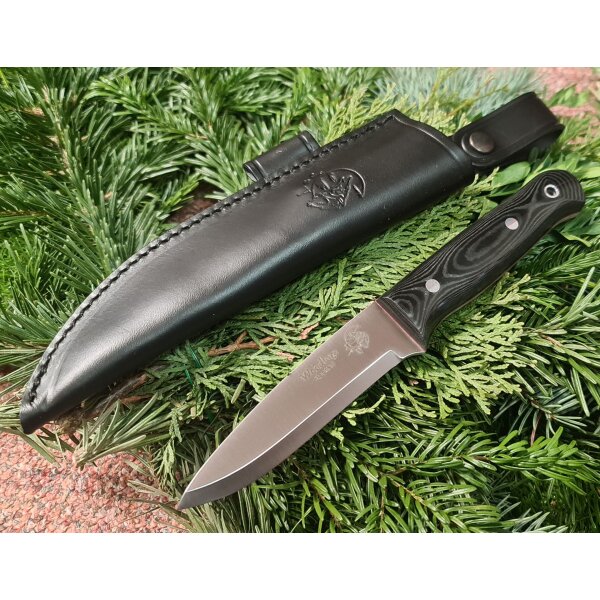 J&V Woodlore  14C28N Stahl Micarta Negra Schwarz inkl. Lederscheide