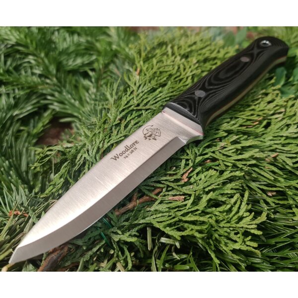 J&V Woodlore  14C28N Stahl Micarta Negra Schwarz inkl. Lederscheide