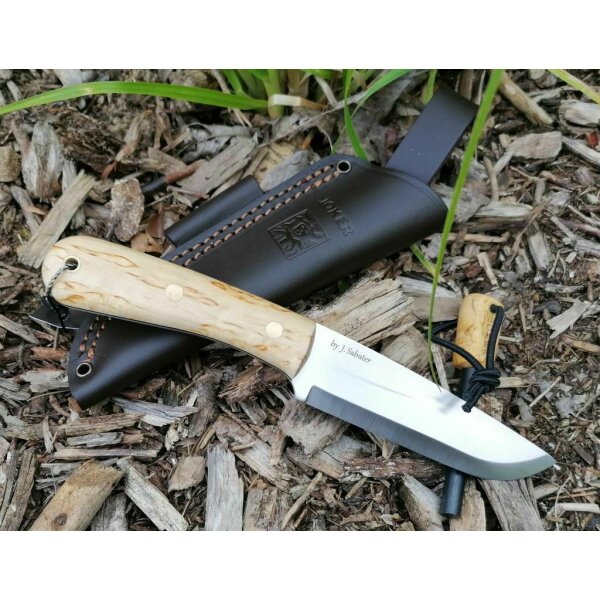 Joker MONTANERO SCANDI Bushcraft Messer 14C28N Stahl Maserbirke Feuerstarter