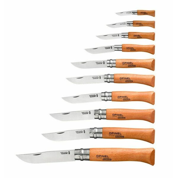 Opinel Holzkiste XC90 Carbonstahl Messerset Größen 2-12 Sammlerbox Messer