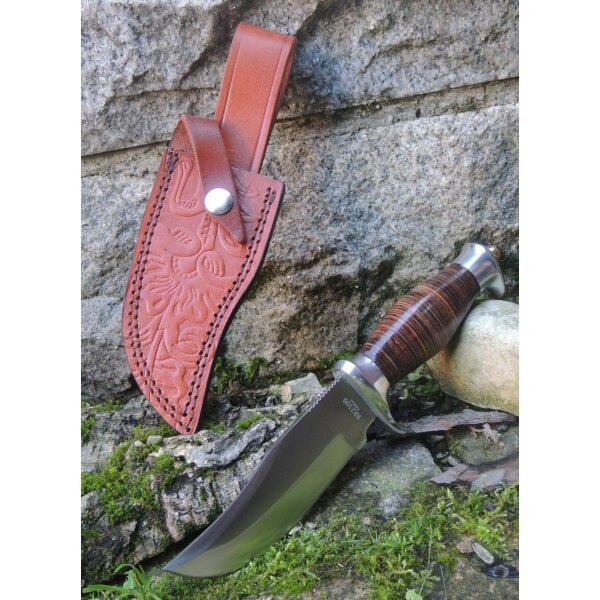 Rough Ryder Rider HUNTER STACKED LEATHER Messer Jagdmesser Lederscheide