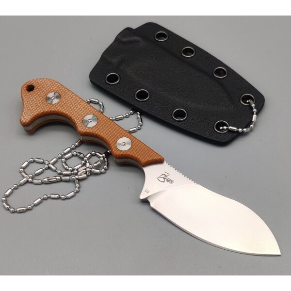 QSP Knife NECKMUK QS125-E Neck Knife D2 Stahl Brown Micarta