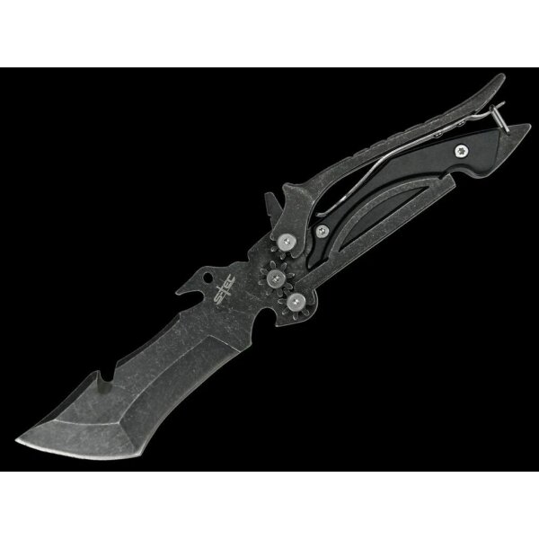 S-Tec MULTI USE Fixed Blade Multifunktional 440 Stahl Guthook Scheide BLACK