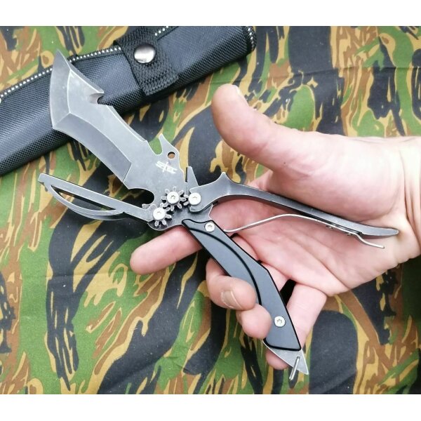 S-Tec MULTI USE Fixed Blade Multifunktional 440 Stahl Guthook Scheide BLACK
