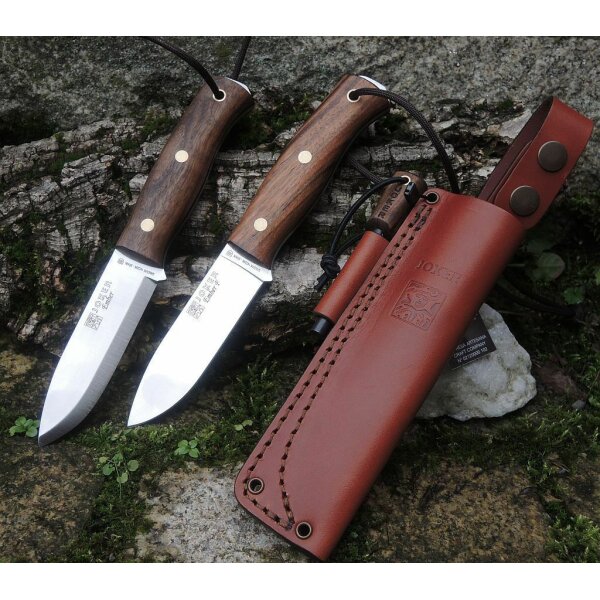 Joker EMBER Messer Bushcraft Scandi o. Flachschliff 14C28N Stahl Walnussholz