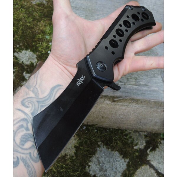 S-Tec Cleaver XL Taschenmesser Messer 440 Stahl BLACK + Tasche 26 cm