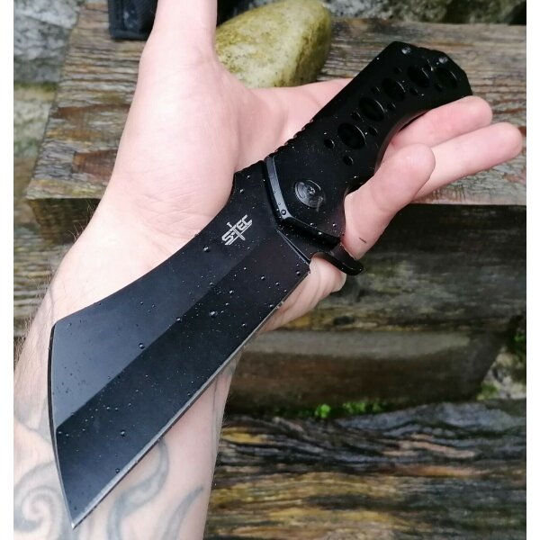 S-Tec Cleaver XL Taschenmesser Messer 440 Stahl BLACK + Tasche 26 cm