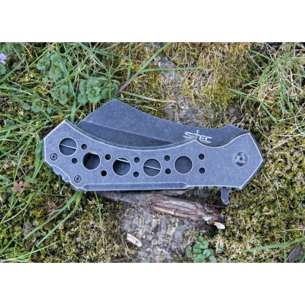 S-Tec Cleaver XXL Taschenmesser Messer 440 Stahl stonewashed + Tasche 30 cm