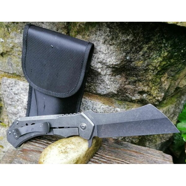 S-Tec Cleaver XXL Taschenmesser Messer 440 Stahl stonewashed + Tasche 30 cm