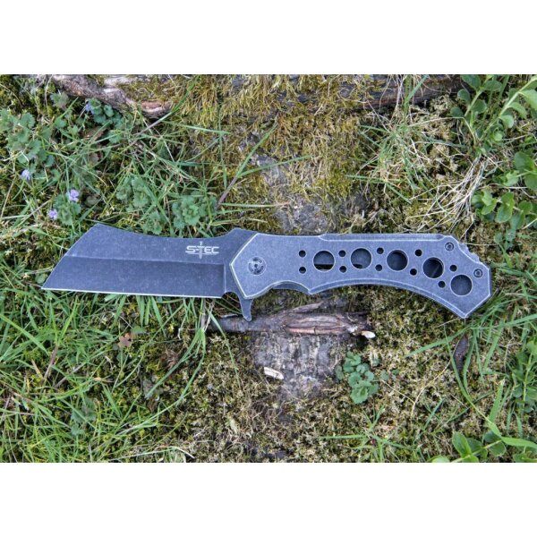 S-Tec Cleaver XXL Taschenmesser Messer 440 Stahl stonewashed + Tasche 30 cm