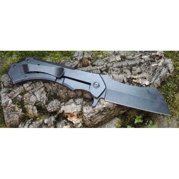 S-Tec Cleaver XXL Taschenmesser Messer 440 Stahl stonewashed + Tasche 30 cm