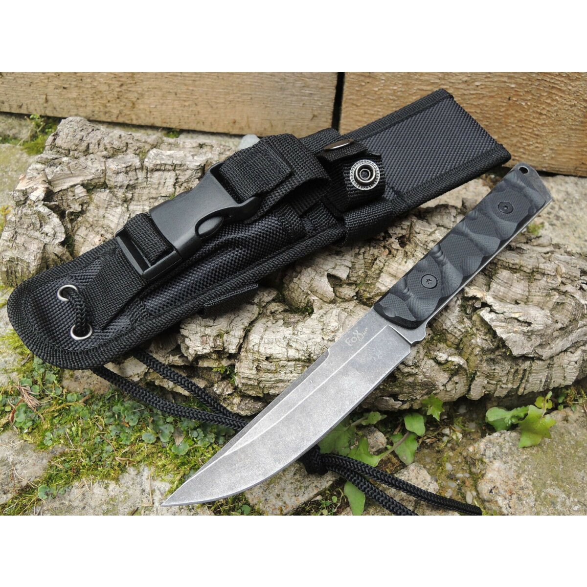 Messer Skinner mit Fingerloch feststehende Klinge G10 Outdoor Stonewash Jagd Fox 