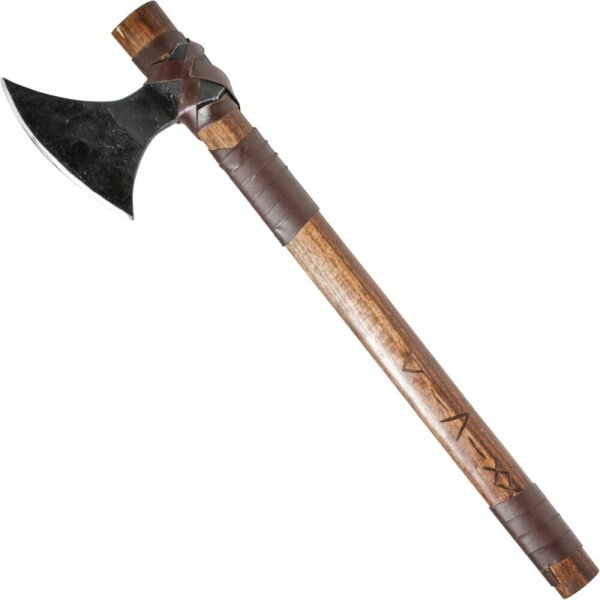 Haller Axt TORHILD Beil Wikingeraxt Holzgriff mit Lederwicklung Runen Mittelalter Ritter