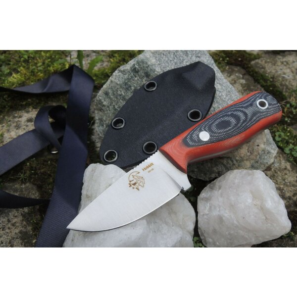 J&V Adventure Knives HOBBIT RED/BLACK Messer Neckknife 4116 Stahl Micarta Kydex