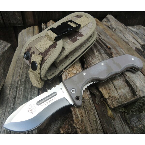 J&V Forester Knives Titan Outdoor Taschenmesser desert camo MoVa-58 Stahl Etui