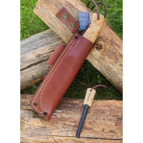 Joker Ember S 14C28N Maserbirkenholz Braun inkl. Feuerstarter Paracord Dangler Lederscheide