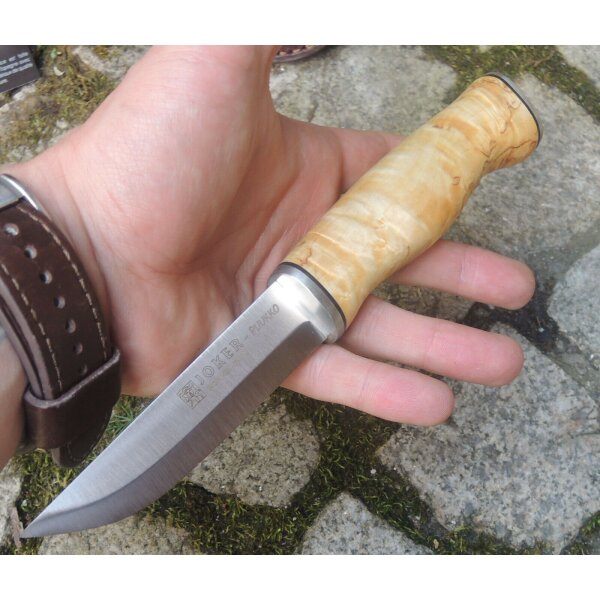Joker Puukko 14C28N Maserbirkenholz Braun inkl. Lederscheide