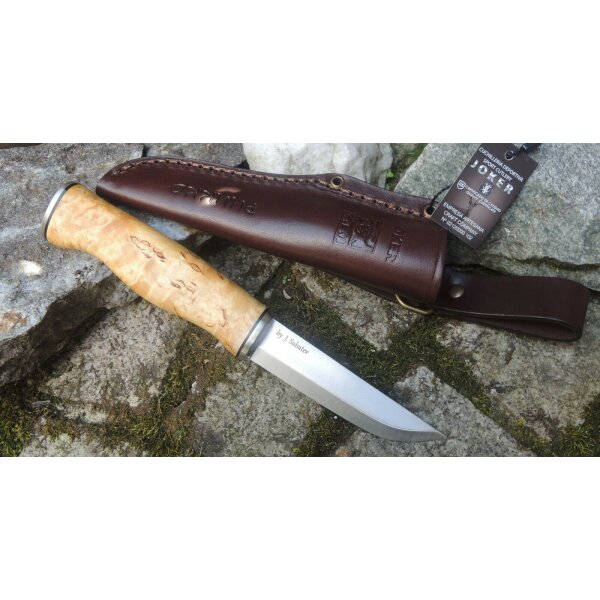 Joker Puukko 14C28N Maserbirkenholz Braun inkl. Lederscheide