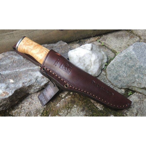Joker Puukko 14C28N Maserbirkenholz Braun inkl. Lederscheide