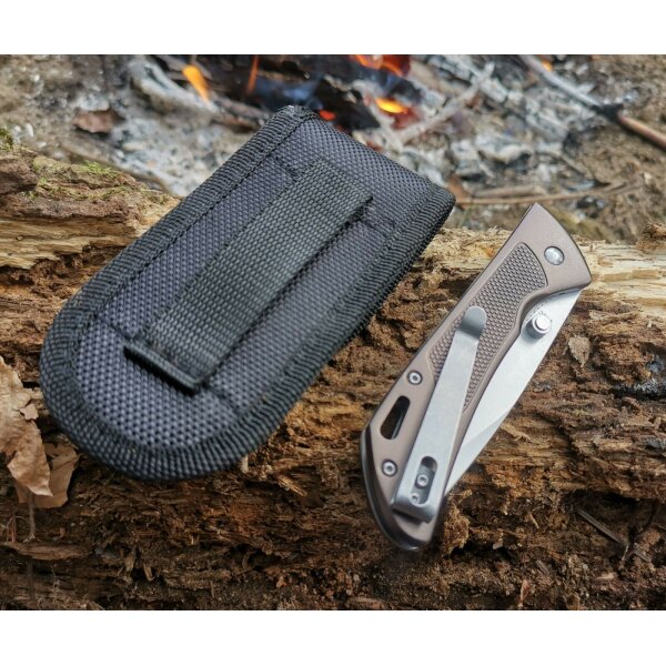 Böker Magnum ADVANCE CHECKERING DARK BRONZE Messer 440C Stahl Nylonetui 01RY303