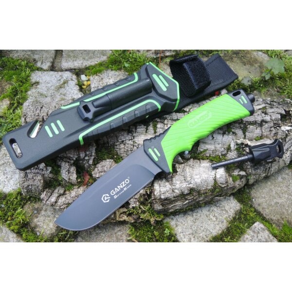 Ganzo G8012-LG 7Cr17MoV Kunststoff Grün inkl. Feuerstarter Schärfer Kunststoffscheide