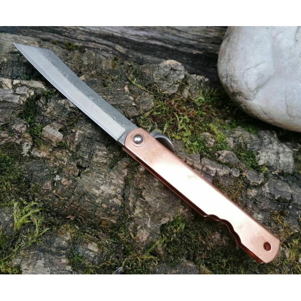 Higo IROGANE DAMASCUS Messer Damast Kupfergriff Friction Folder