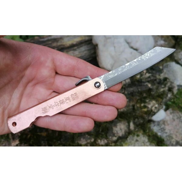 Higo IROGANE DAMASCUS Messer Damast Kupfergriff Friction Folder