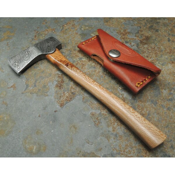 Marbles MINI AXE DAMASCUS Mini Axt Winziges Beil Holzgriff Lederscheide Gimmick