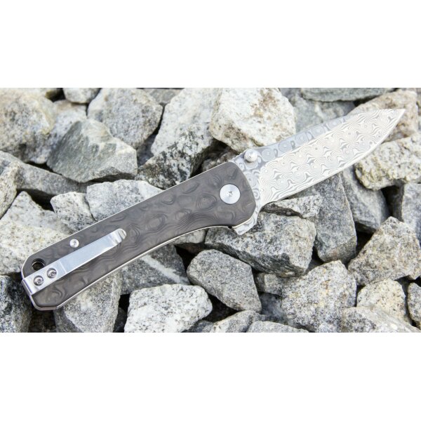 QSP Knife HAWK DAMASCUS QS131A Messer Damaststahl Kohlefasergriff Folder