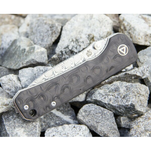 QSP Knife HAWK DAMASCUS QS131A Messer Damaststahl Kohlefasergriff Folder