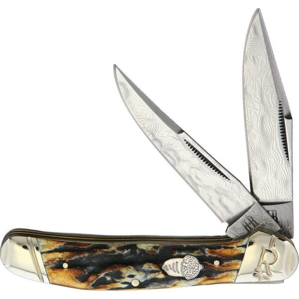 Rough Ryder Rider COPPERHEAD CINNAMON STAG Trapper Damaststahl Knochengriff